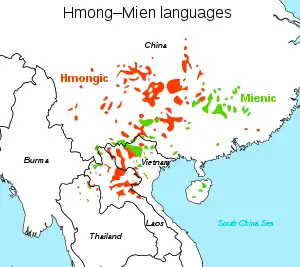 モン・ミエン語族の分布