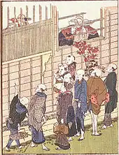 『画本東都遊』(えほんあずまあそび)享和2年(1802年)刊、葛飾北斎画。本石町の長崎屋に滞在するオランダ人たちと、それを見物する江戸の人々を描く。