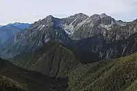 横通岳から望む穂高岳(2017年9月)