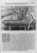 先住民の舟造りと火を使う技法を説明した文章および挿絵（1590年）