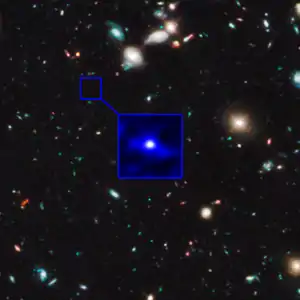 ハッブル宇宙望遠鏡が撮影したUDFj-39546284の形(擬似カラー画像)