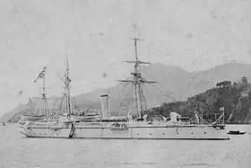 竣工後間もない「鳥海」(1889年から1891年頃、佐世保と推定)#日本海軍全艦艇史(1994)上巻p.432、写真No.1033の説明
