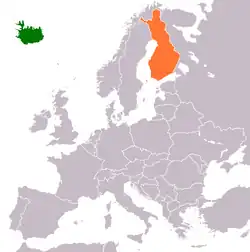 IcelandとFinlandの位置を示した地図