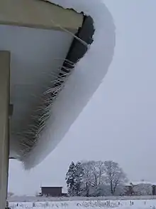 融雪により横へ伸びたように見える氷柱(北海道)
