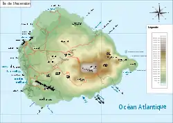 ジョージタウンの位置を示したアセンション島の地図