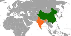 中国とインドの位置を示した地図