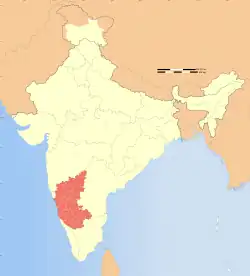 カルナータカ州の位置を示したインドの地図