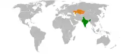IndiaとKazakhstanの位置を示した地図