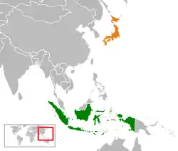 IndonesiaとJapanの位置を示した地図