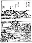 江戸時代の猪子石。牡石と牝石が描かれている(尾張名所図会より)