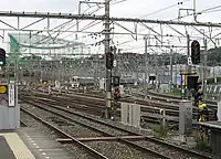 ホームより見た若葉台検車区（2008年10月2日）
