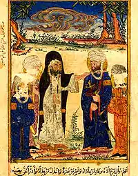 The Investiture of Ali at Ghadir Khumm, MS Arab 161, fol. 162r, AD 1309/8 Ilkhanid manuscript illustration.
