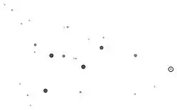カシオペヤ座の主な恒星。ι星は右端(丸印)。