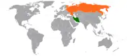 IranとRussiaの位置を示した地図