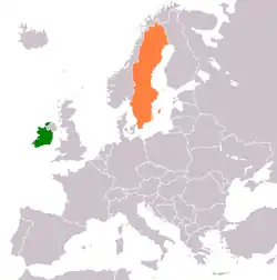 IrelandとSwedenの位置を示した地図