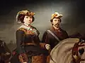 1867年画、スペイン女王イサベル2世（奥はフランシスコ王配）