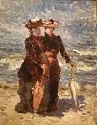 「浜辺を散歩する女性たち」