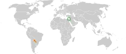 IsraelとParaguayの位置を示した地図