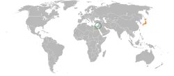 イスラエルと日本の位置を示した地図
