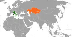 ItalyとKazakhstanの位置を示した地図
