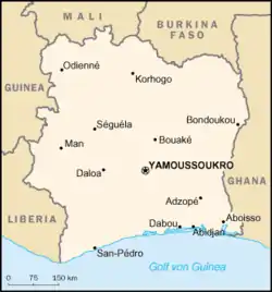 ブアケ(Bouaké)の位置の位置図