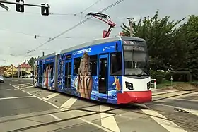 ハルバーシュタット市電の主力車両「レオライナー」(2014年撮影)