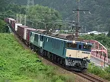 西線でのEF64形電気機関車によるコンテナ貨物輸送(大桑駅 - 須原駅間 2010年8月20日)