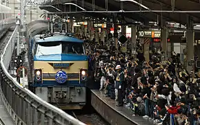 最終運行日の東京駅に到着する「富士・はやぶさ」（2009年3月）