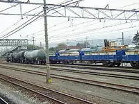 JR貨物UM30S形コンテナと積載された塩用小型コンテナ。渋川駅にて（2000年撮影）