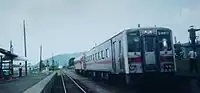 当駅構内（奥は朱鞠内方面。1995年8月）