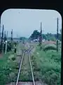 当駅構内を車窓から望む（奥は深川方面。1995年8月）