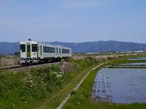 石巻線を走行するキハ110系(2016年5月 佳景山駅 - 鹿又駅間)