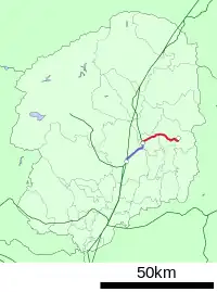 赤線が烏山線、青線が東北本線乗り入れ区間