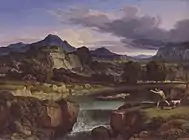 「滝と河の風景」(1831)