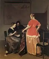 音楽を奏でるカップルを見る女性　(c.1667) Reiss Engelhorn Museum