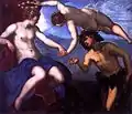 『ヴィーナスとアリアドネとバッカス』（1576年頃、ティントレット）