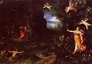 ヤン・ブリューゲル『人生のアレゴリー（ラファエロの夢）あるいはキルケとオデュッセウス』1595年　アートギャラリー・オブ・オンタリオ所蔵