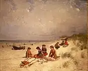 砂浜に座る人々 個人蔵