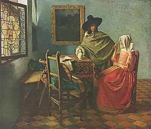 『紳士とワインを飲む女』1658年頃。絵画館(ベルリン)。