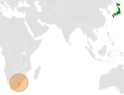 LesothoとJapanの位置を示した地図