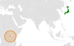 JapanとRwandaの位置を示した地図