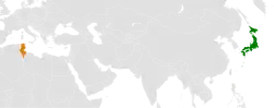 JapanとTunisiaの位置を示した地図