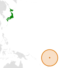 JapanとTuvaluの位置を示した地図