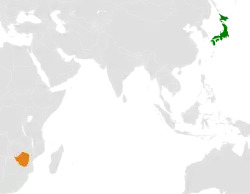 JapanとZimbabweの位置を示した地図