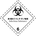 輸送用表示。包装物の表面に貼るべき国連バイオハザード標識。