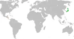 JapanとBelizeの位置を示した地図