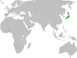 JapanとBeninの位置を示した地図