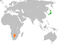 JapanとBotswanaの位置を示した地図