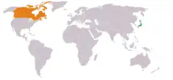JapanとCanadaの位置を示した地図