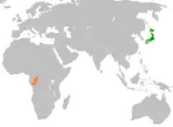 JapanとRepublic of the Congoの位置を示した地図